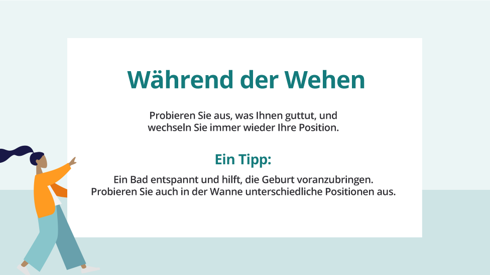 Während der Wehen: Probieren Sie aus, was Ihnen guttut, und wechseln Sie immer wieder Ihre Position.